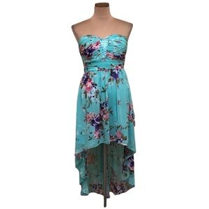 Ever Pretty High Low Dress Size US 6 Rhinestone Aqua Blue Floral Print